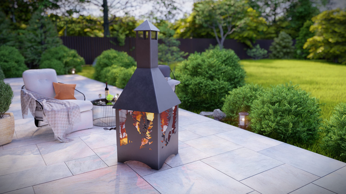 Square Vision Animals Design Outdoor Fireplace with Spark Arrestor. DXF, SVG files for plasma, laser cutting. Chiminea Fire Pit. Фото 5