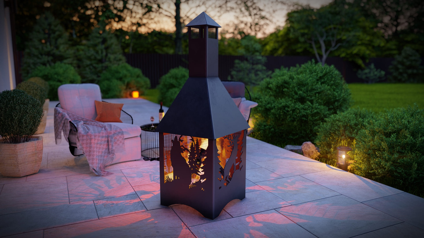 Square Vision Animals Design Outdoor Fireplace with Spark Arrestor. DXF, SVG files for plasma, laser cutting. Chiminea Fire Pit. Фото 7