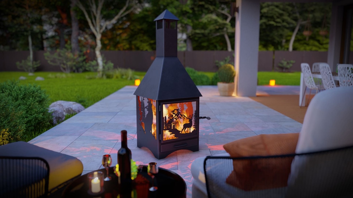 Square Vision Animals Design Outdoor Fireplace with Spark Arrestor. DXF, SVG files for plasma, laser cutting. Chiminea Fire Pit. Фото 6