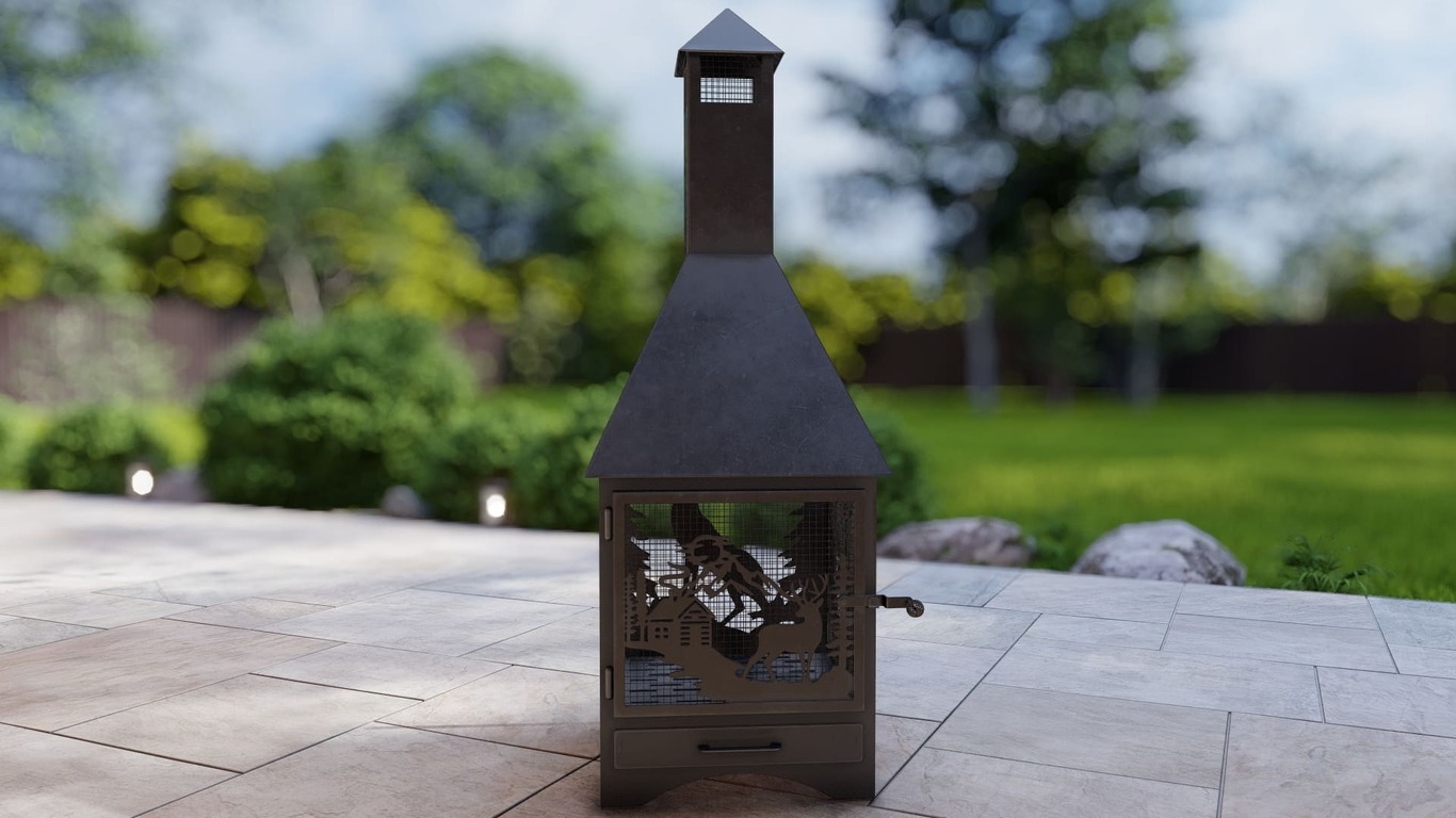 Square Vision Animals Design Outdoor Fireplace with Spark Arrestor. DXF, SVG files for plasma, laser cutting. Chiminea Fire Pit. Фото 13