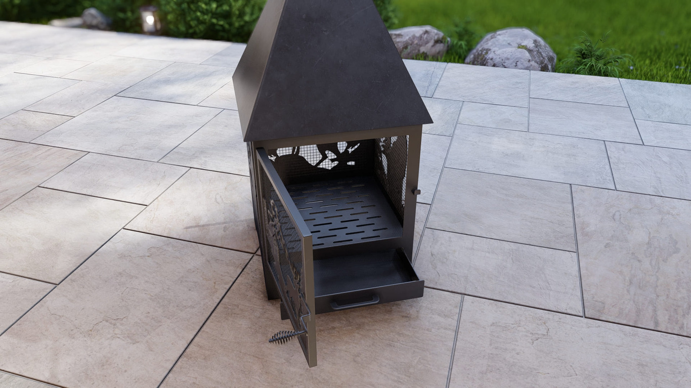 Square Vision Animals Design Outdoor Fireplace with Spark Arrestor. DXF, SVG files for plasma, laser cutting. Chiminea Fire Pit. Фото 12