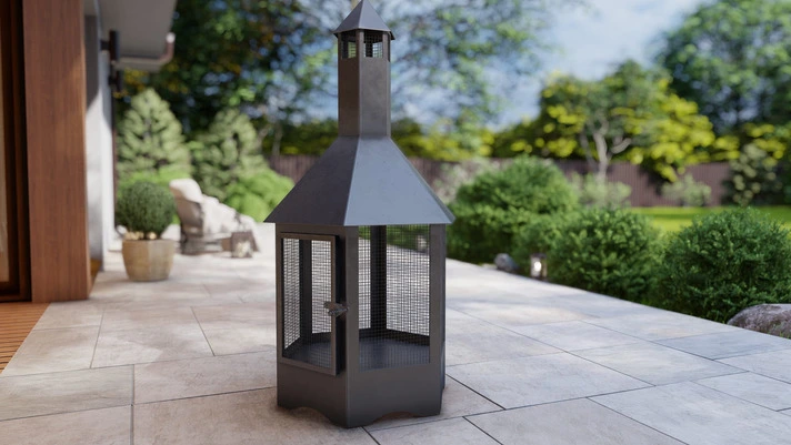 Hexagon Vision Outdoor Fireplace with Spark Arrestor. Chiminea