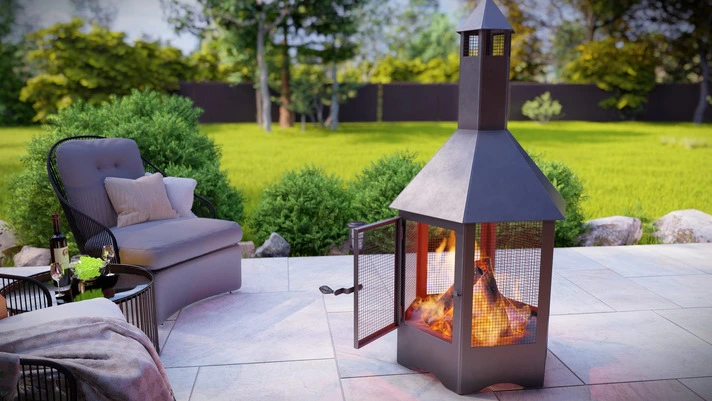 Hexagon Vision Outdoor Fireplace with Spark Arrestor. Chiminea