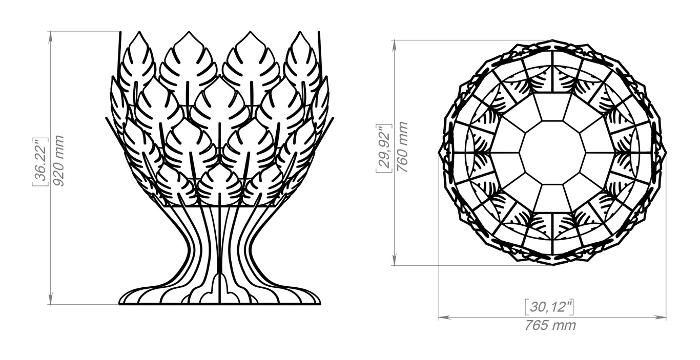 Goblet Leaves Fire Pit. DXF, SVG files for plasma, laser cutting. Фото 16