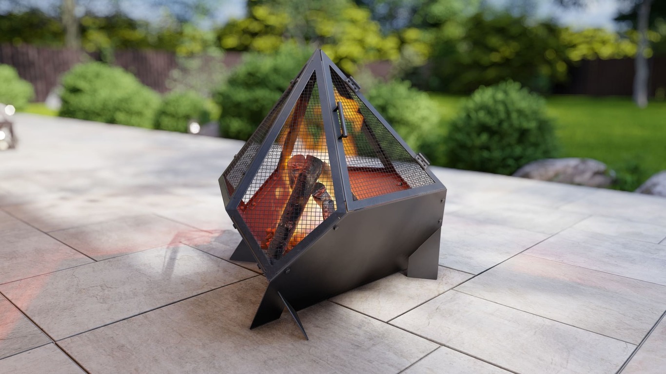 Triangle Fire Pit with Spark Arrestor. DXF, SVG files for laser, plasma cutting. Фото 2