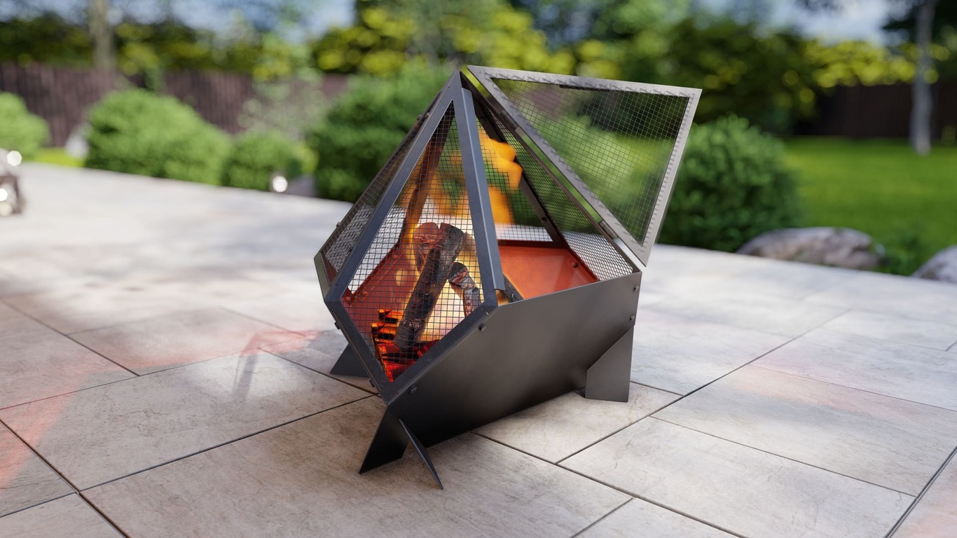 Triangle Fire Pit with Spark Arrestor. DXF, SVG files for laser, plasma cutting. Фото 3