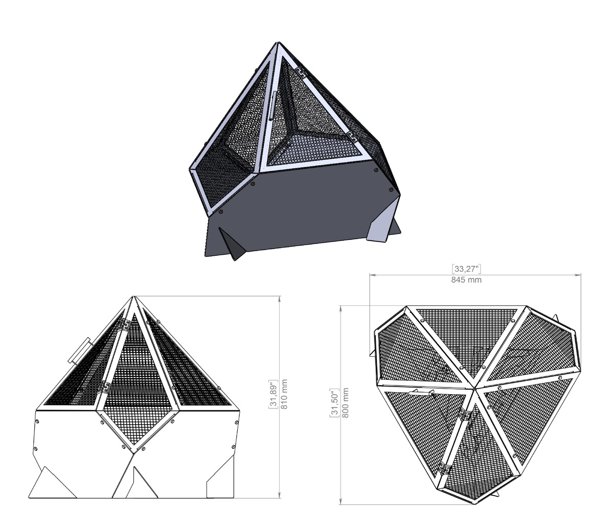 Triangle Fire Pit with Spark Arrestor. DXF, SVG files for laser, plasma cutting. Фото 19