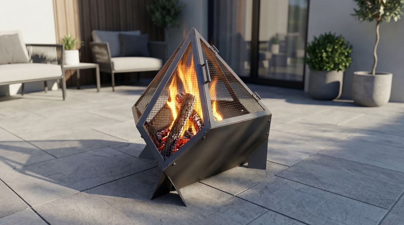 Triangle Fire Pit with Spark Arrestor. DXF, SVG files for laser, plasma cutting