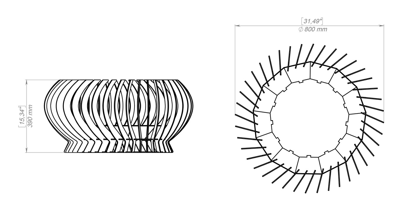 Palenisko ogrodowe Słoneczny rozbłysk 800 mm. Pliki DXF, SVG do cięcia plazmowego i laserowego. Фото 19