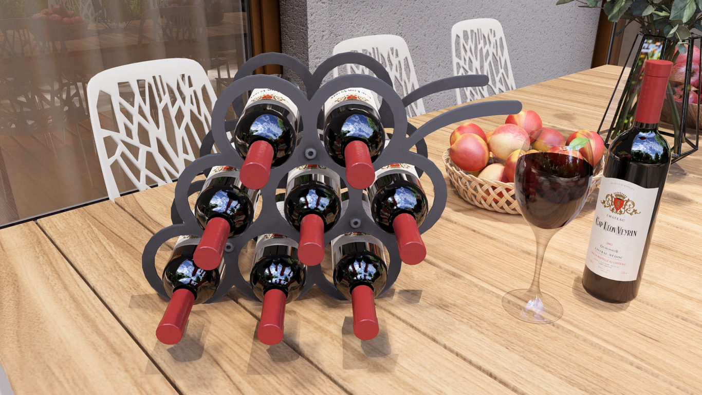 Suport pentru sticle de vin Ciorchine de struguri. Fișiere DXF, SVG pentru tăiere cu plasmă și laser