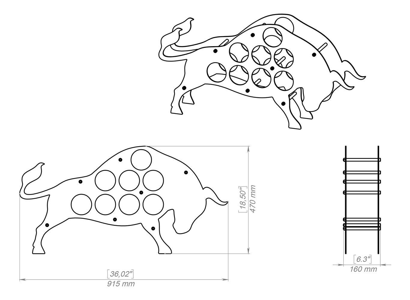 Botellero Toro. Archivos SVG y DXF para corte plasma y láser. Фото 15