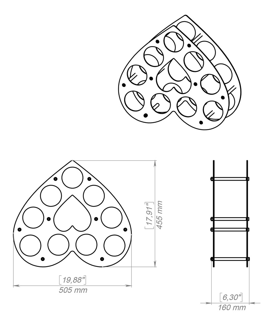 Porte-Bouteilles Coeur. Fichiers DXF, SVG pour découpe plasma et laser. Фото 12