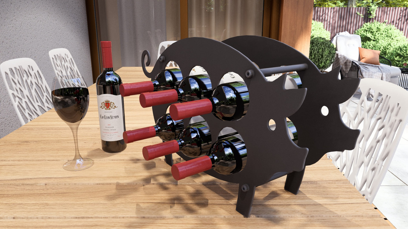 Suport pentru sticle de vin Porc. Fișiere DXF, SVG pentru tăiere cu plasmă și laser. Фото 2