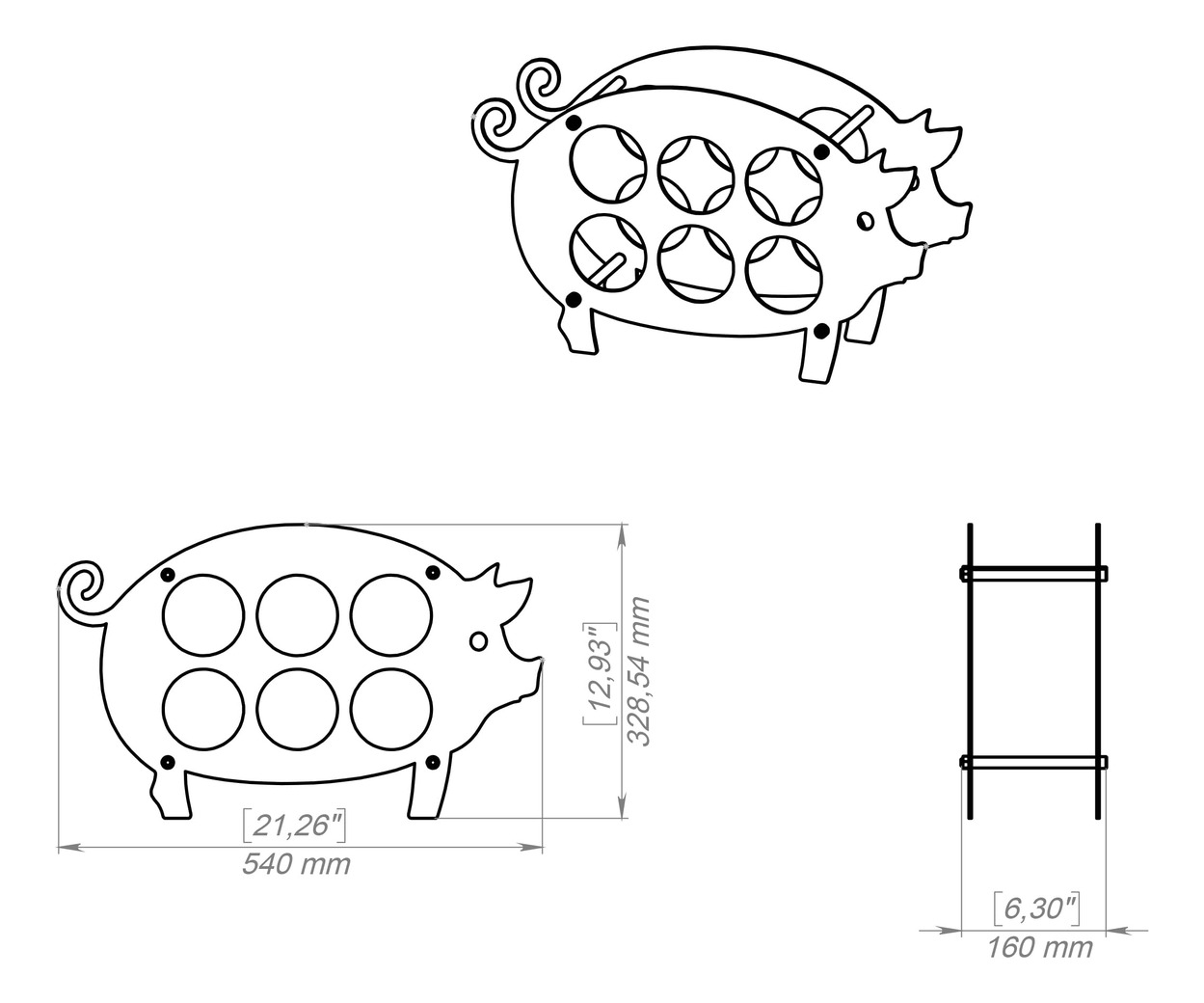 Suport pentru sticle de vin Porc. Fișiere DXF, SVG pentru tăiere cu plasmă și laser. Фото 12