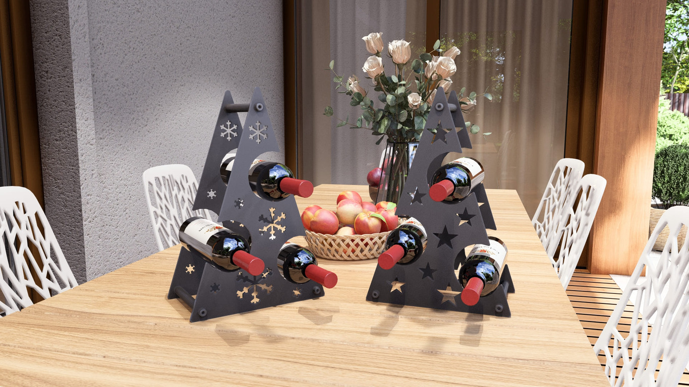 Christmas Tree Wine Rack. DXF, SVG files for plasma, laser cutting