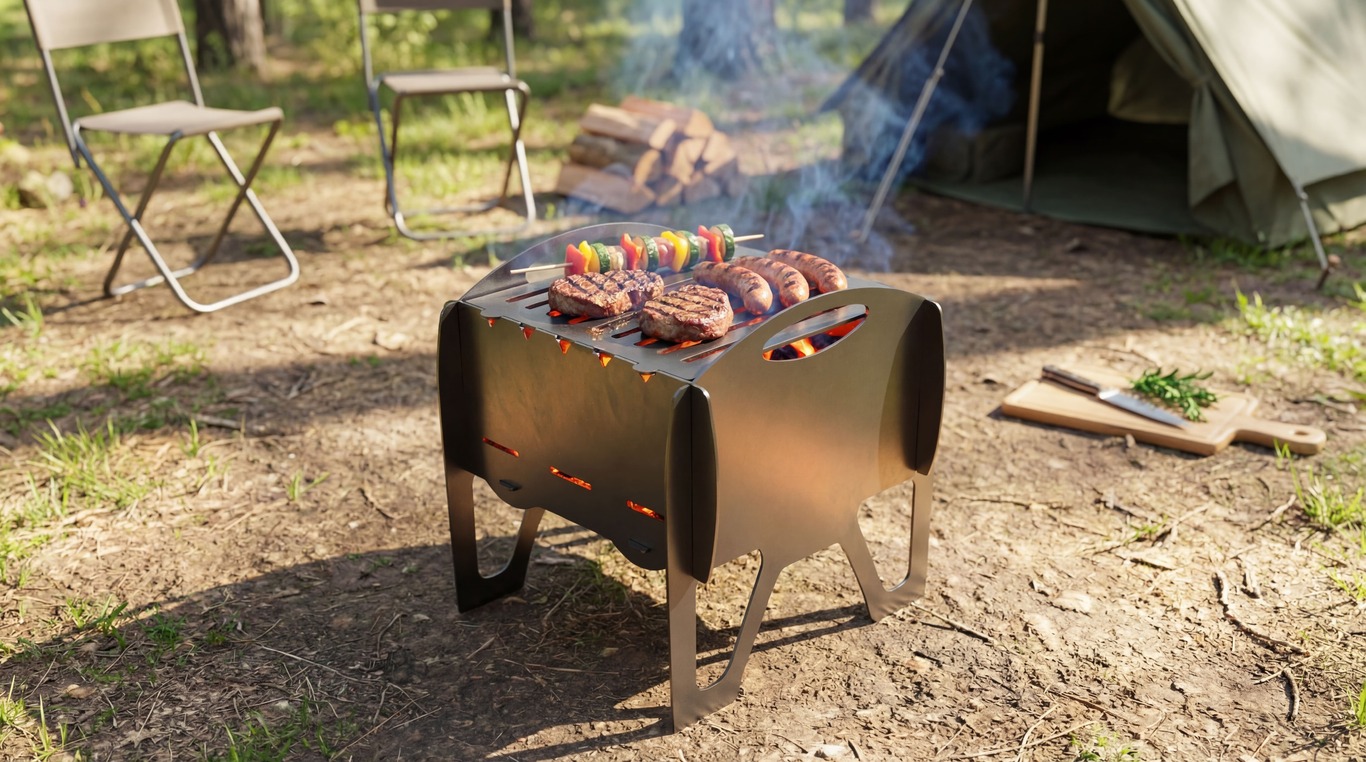 Grătar de grădină pliabil Miraj. Fișiere DXF pentru tăiere cu plasmă și laser. Barbecue de camping