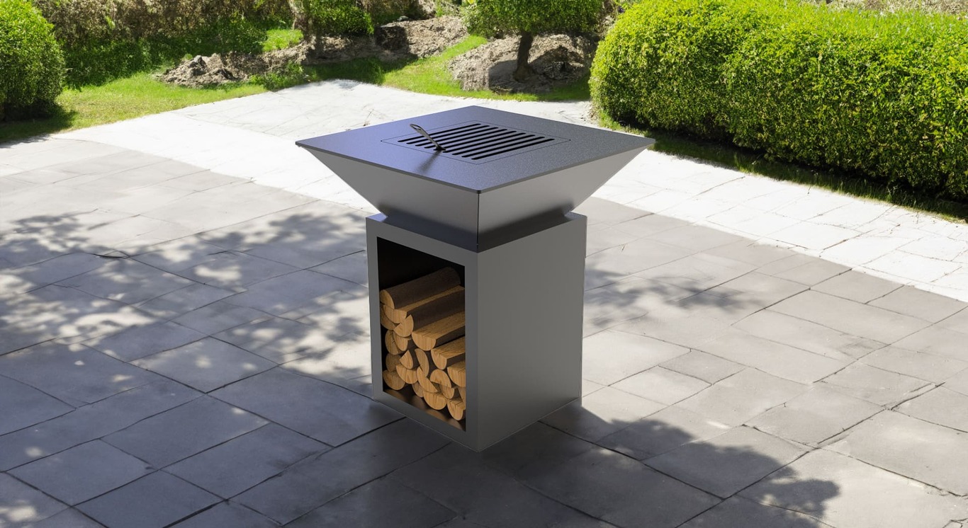 32-Inch Square Fire Pit Grill with Niche for Firewood. DXF files for plasma, laser cutting. Plancha BBQ. Фото 4