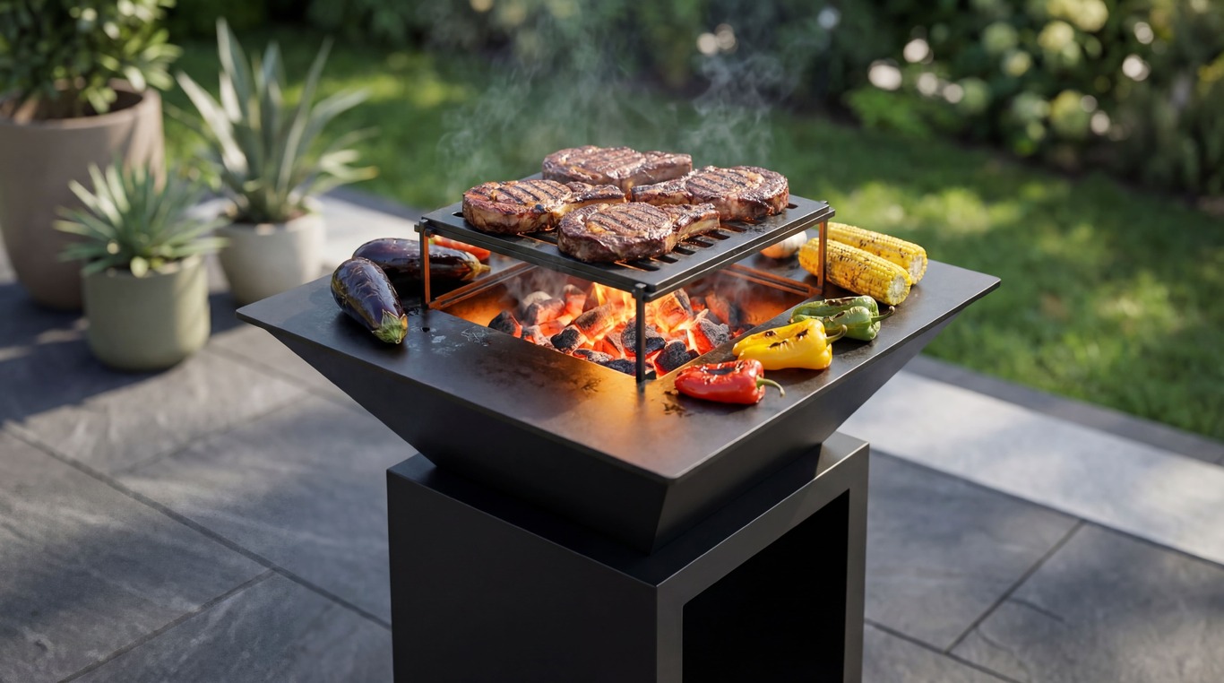 32-Inch Square Fire Pit Grill with Niche for Firewood. DXF files for plasma, laser cutting. Plancha BBQ. Фото 3
