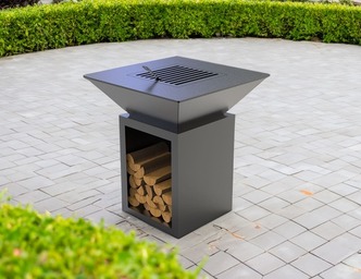 32-Inch Square Fire Pit Grill with Niche for Firewood. DXF files for plasma, laser cutting. Plancha BBQ