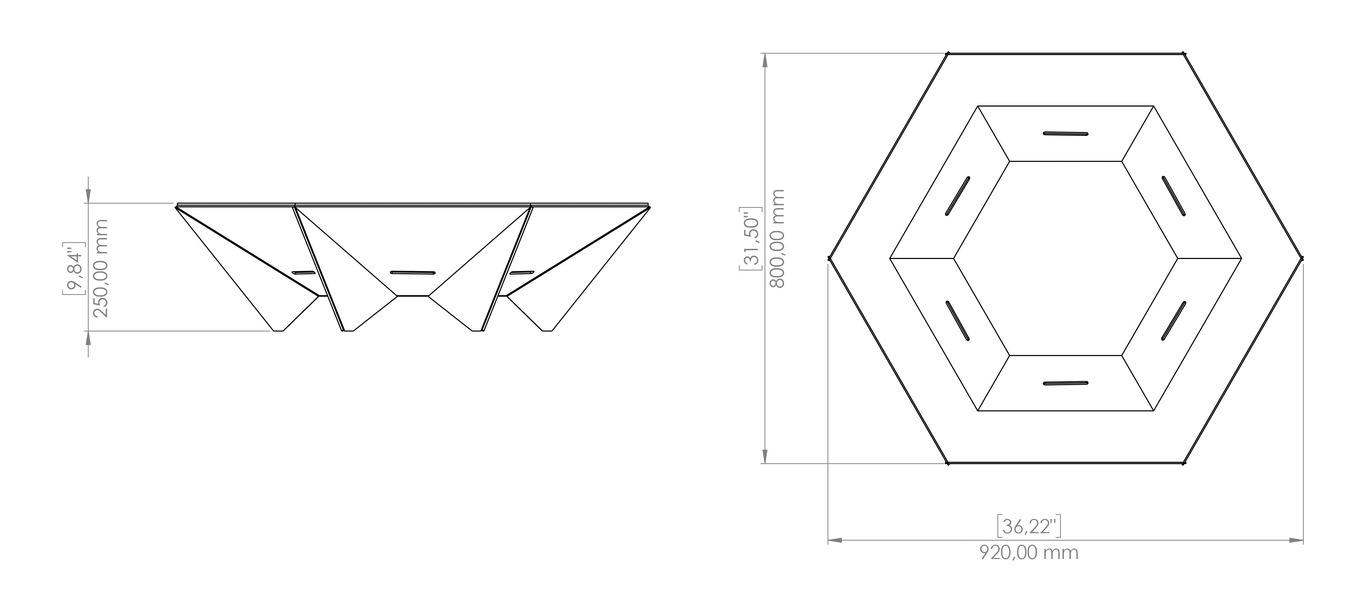 Brasero hexagonal con patas triangulares V1. Archivos SVG y DXF para corte plasma y láser. Фото 16
