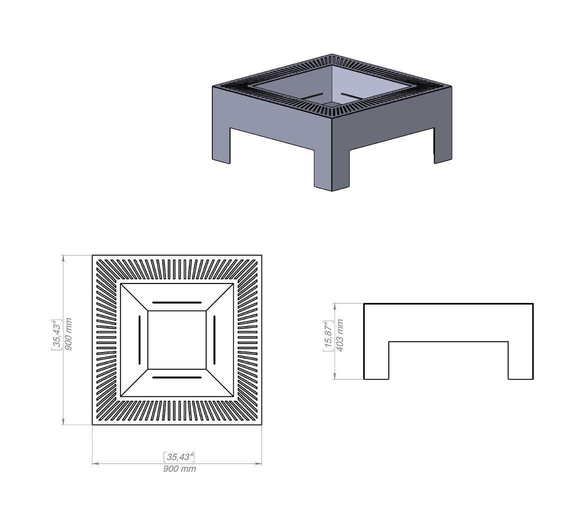 Modern Square Fire Pit V2. DXF, SVG files for plasma, laser cutting. Фото 16