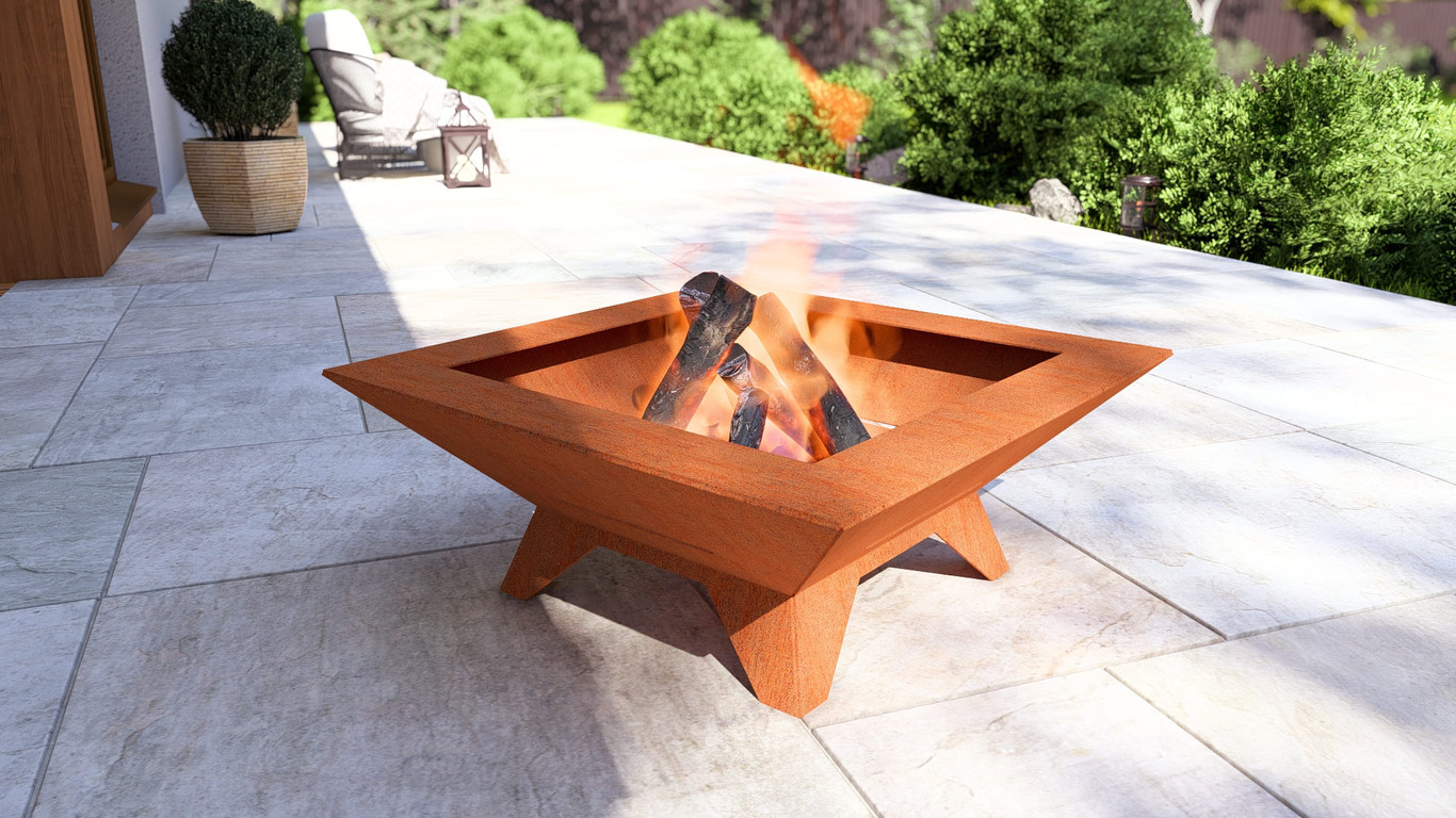 Stylish Square Fire Pit with Legs V1. DXF, SVG files for plasma, laser cutting. Фото 3