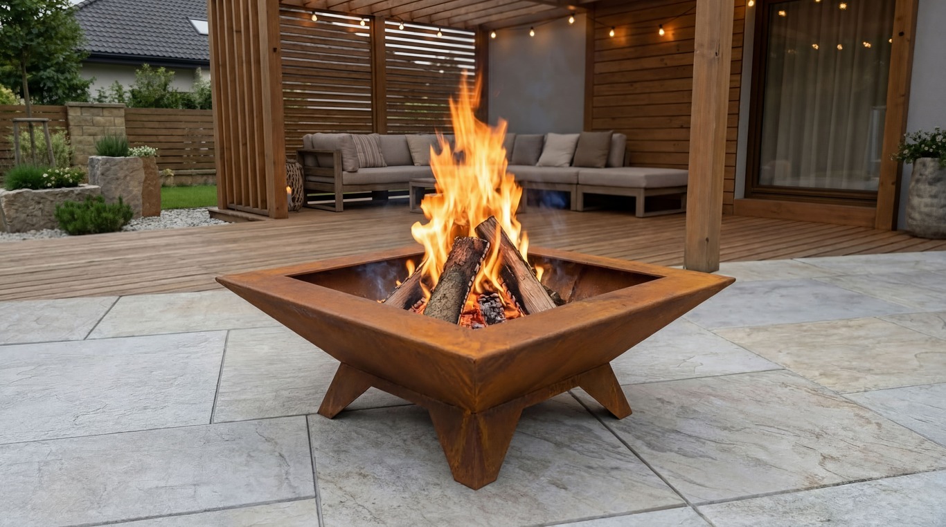 Stylish Square Fire Pit with Legs V1. DXF, SVG files for plasma, laser cutting