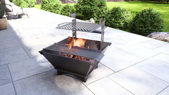 Square Foldable Fire Pit Grill V1. DXF, SVG files for plasma, laser cutting. Backyard BBQ