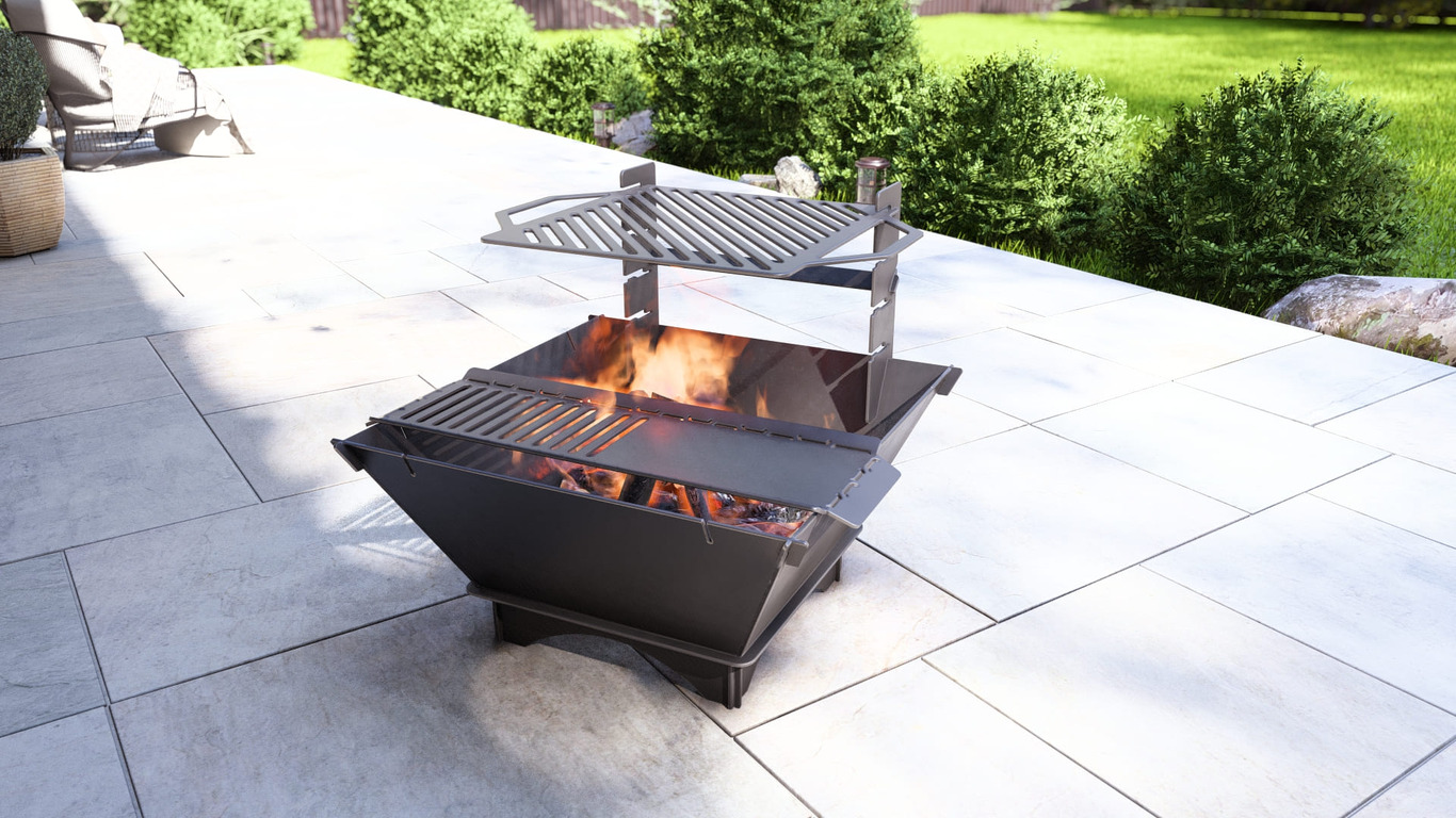 Square Foldable Fire Pit Grill V1. DXF, SVG files for plasma, laser cutting. Backyard BBQ