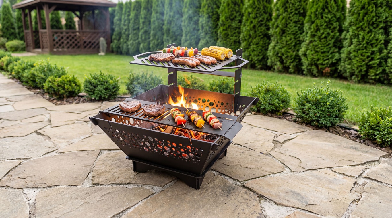 Square Foldable Fire Pit Grill V3. DXF, SVG files for plasma, laser cutting. Backyard BBQ. Фото 2