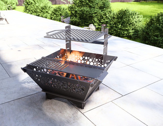 Square Foldable Fire Pit Grill V3. DXF, SVG files for plasma, laser cutting. Backyard BBQ