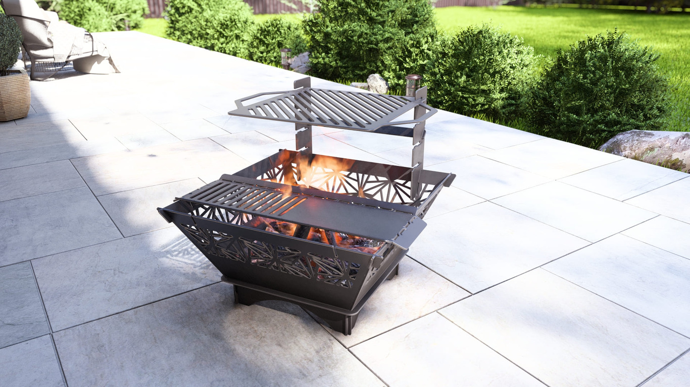Square Foldable Fire Pit Grill V4. DXF, SVG files for plasma, laser cutting. Backyard BBQ