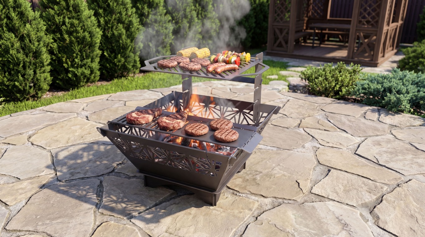 Square Foldable Fire Pit Grill V4. DXF, SVG files for plasma, laser cutting. Backyard BBQ. Фото 3