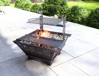 Square Foldable Fire Pit Grill V4. DXF, SVG files for plasma, laser cutting. Backyard BBQ