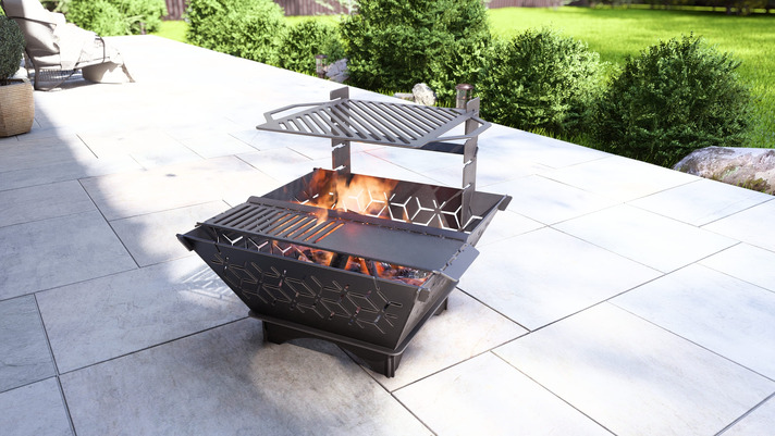 Square Foldable Fire Pit Grill V5. DXF, SVG files for plasma, laser cutting. Backyard BBQ