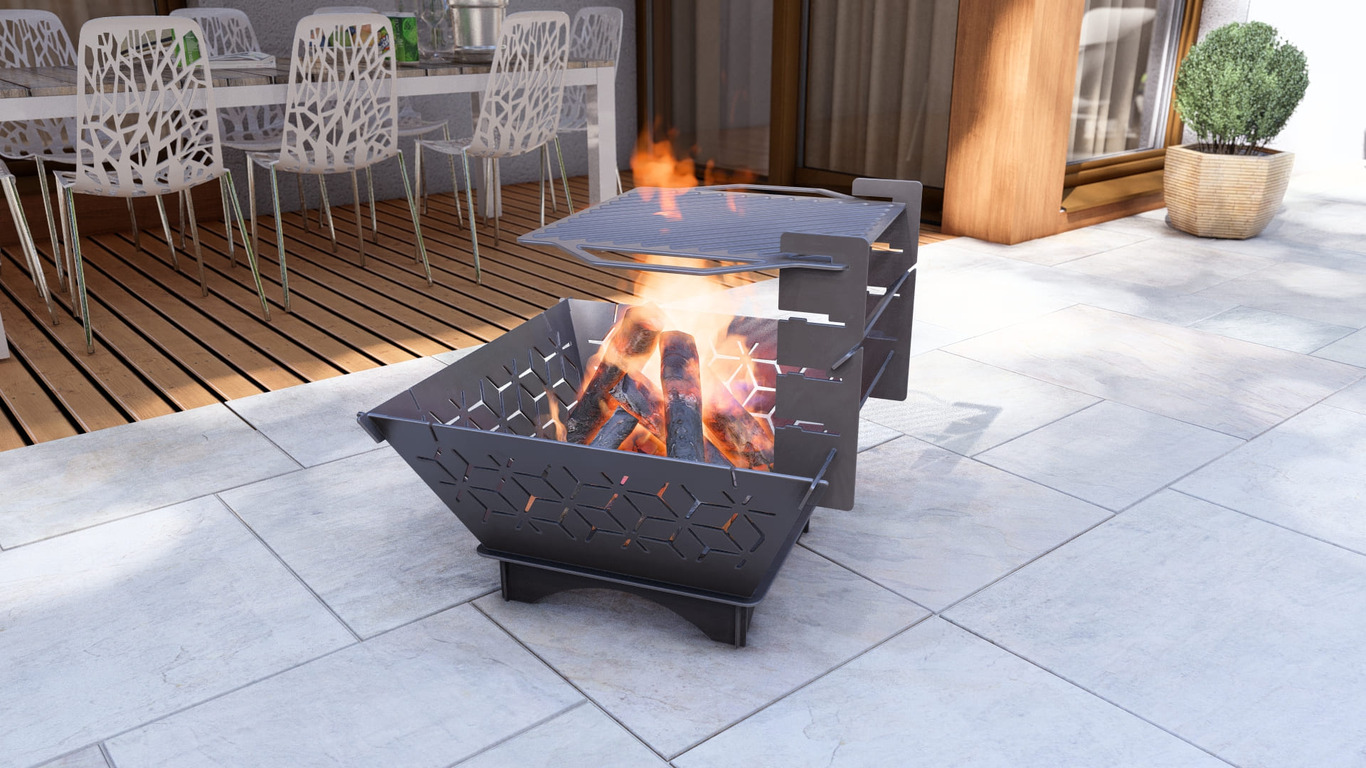 Square Foldable Fire Pit Grill V5. DXF, SVG files for plasma, laser cutting. Backyard BBQ. Фото 10