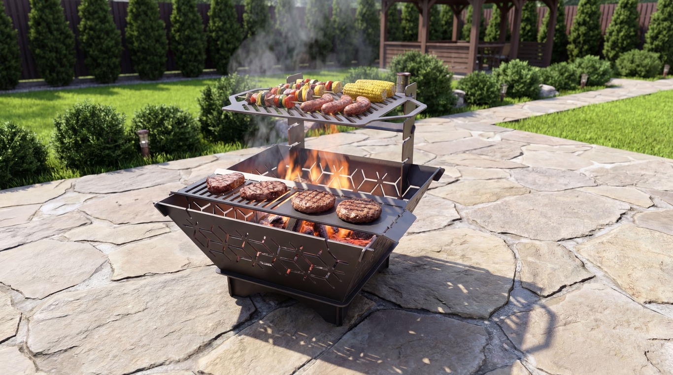Square Foldable Fire Pit Grill V5. DXF, SVG files for plasma, laser cutting. Backyard BBQ. Фото 4