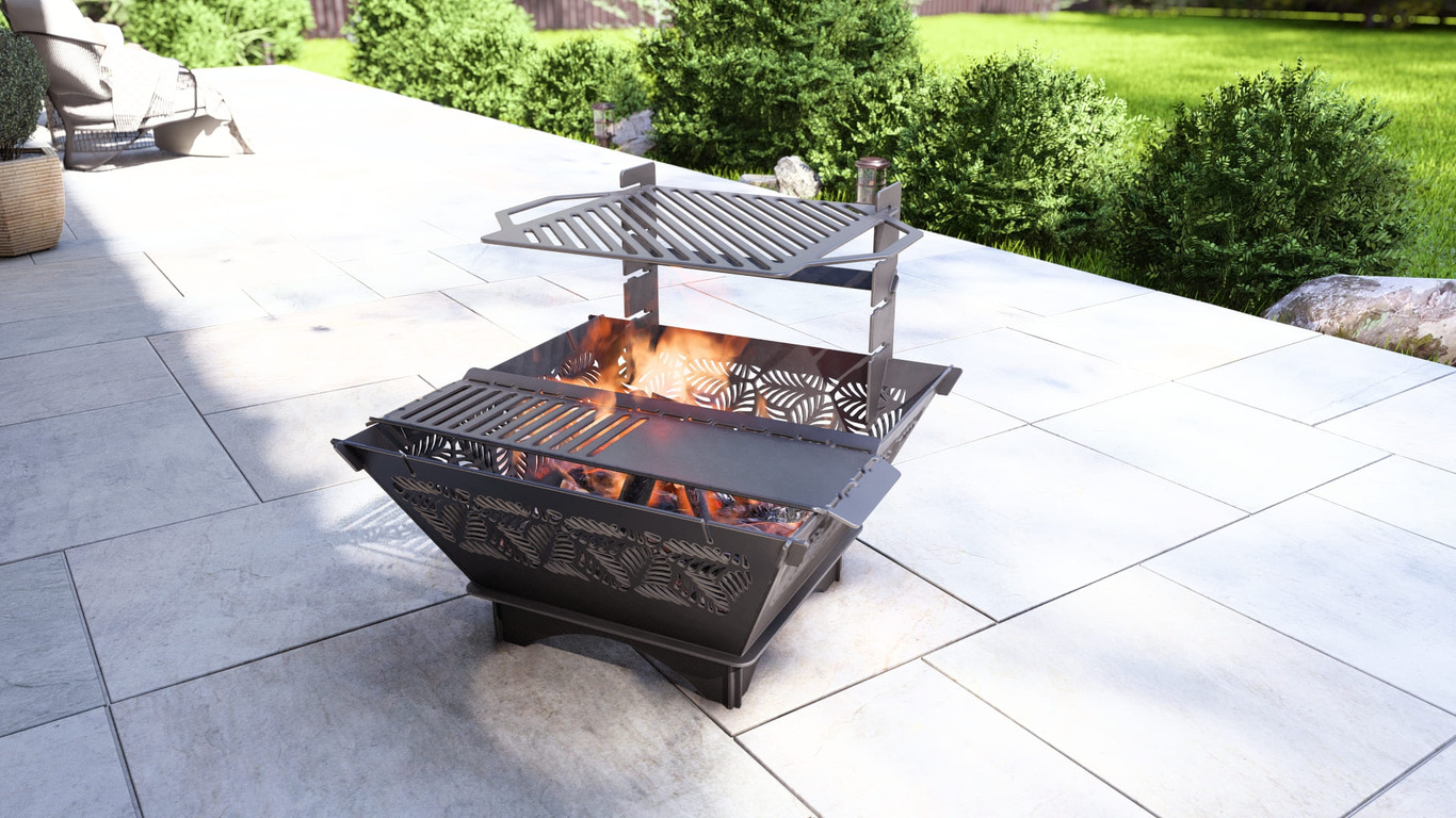 Square Foldable 5-in-1 Fire Pit Grill. DXF, SVG files for plasma, laser cutting. Backyard BBQ. Фото 4