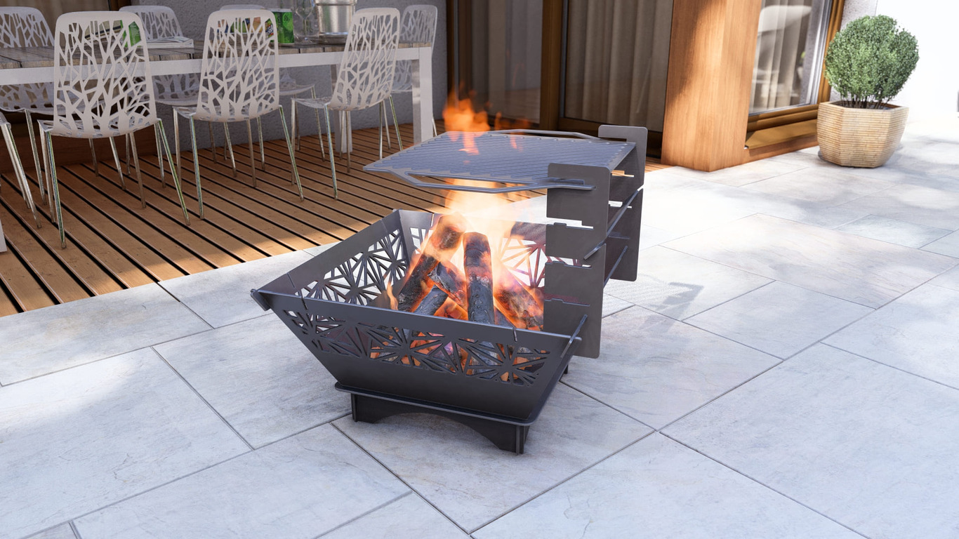 Square Foldable 5-in-1 Fire Pit Grill. DXF, SVG files for plasma, laser cutting. Backyard BBQ. Фото 10