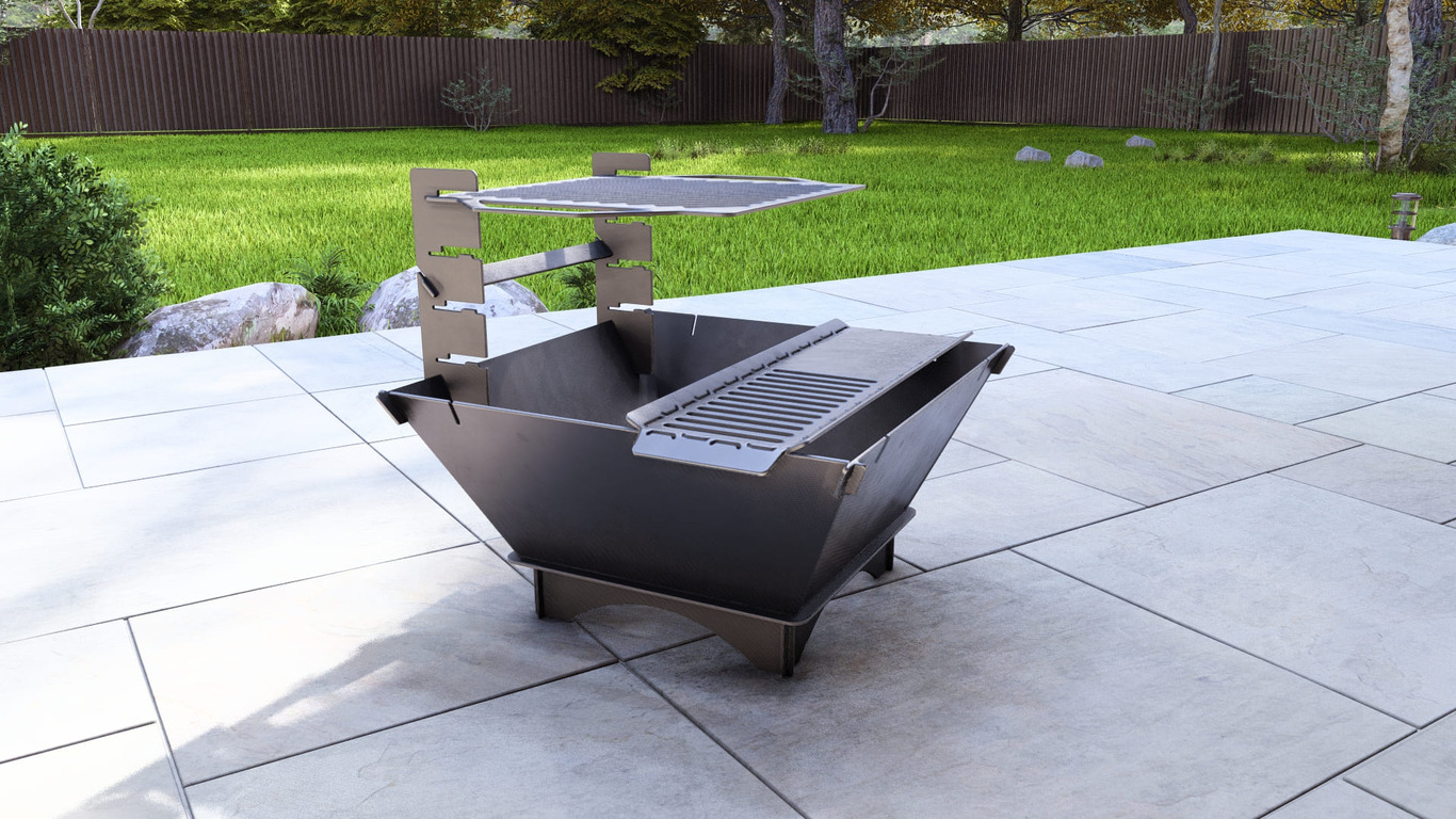 Square Foldable 5-in-1 Fire Pit Grill. DXF, SVG files for plasma, laser cutting. Backyard BBQ. Фото 13