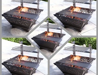 Square Foldable 5-in-1 Fire Pit Grill. DXF, SVG files for plasma, laser cutting. Backyard BBQ