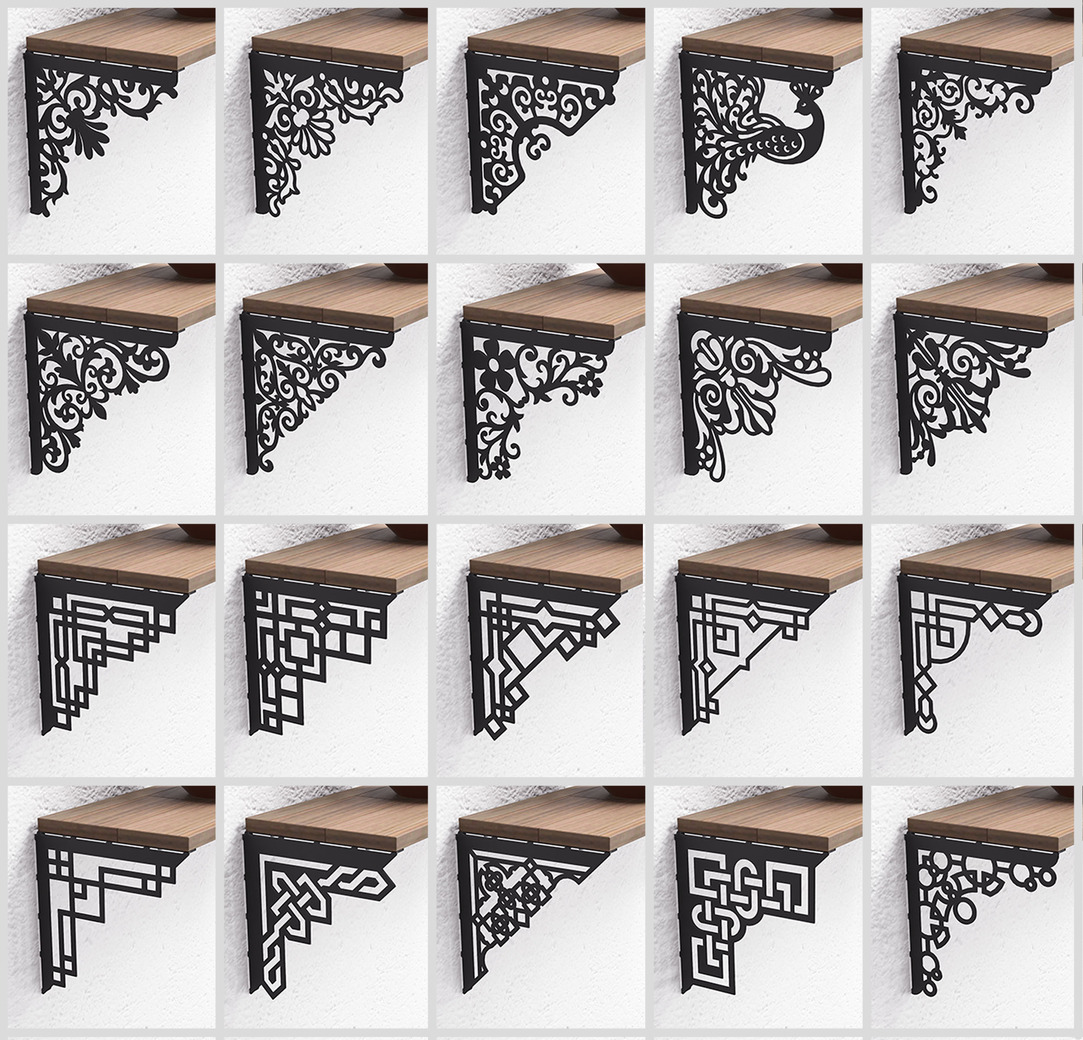 20-Piece Shelf Bracket Design Bundle. DXF, SVG files for plasma, laser cutting. Shelving Bracket