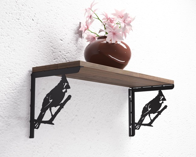 Équerre pour étagère Oiseau Cardinal. Fichiers DXF, SVG pour découpe plasma et laser. Support d'étagère